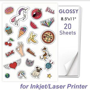 20 ct Printable Vinyl Sticker Paper Glossy Waterproof for Inkjet& Laser 8.5"x11"